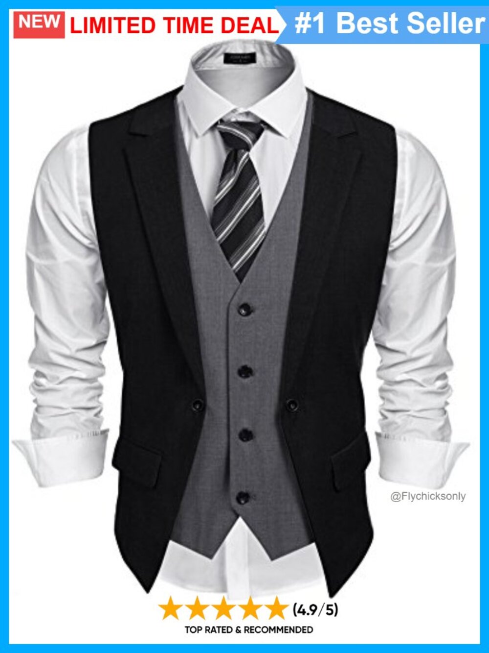 COOFANDY Men's Layered Suit Vest Slim Fit Business Formal Wedding V-Neck